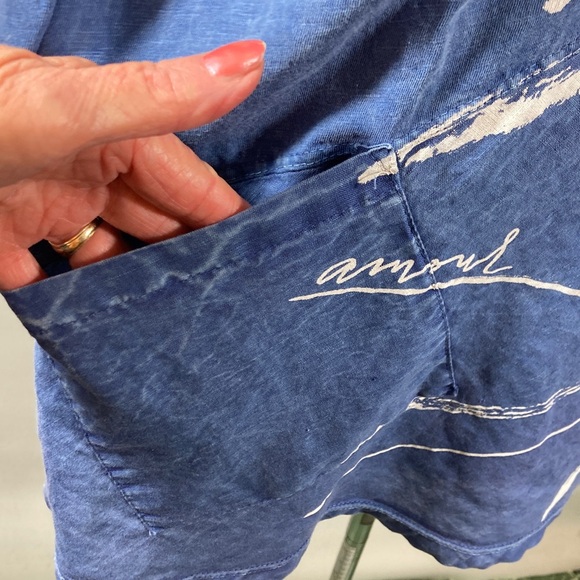 Jess & Jane Tunic Women Size Xl Lagon  Blue w White Floral Design 3/4 Sleeve - Picture 5 of 11